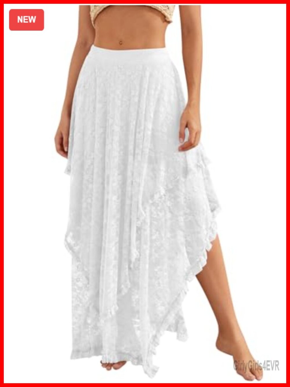 Lace Asymmetrical Layered Hem Maxi Skirt with Built-in Shorts